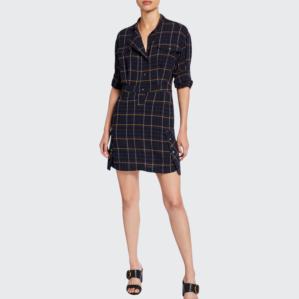 Derek Lam 10 Crosby-Mandarin Collar Plaid Shirt Dress Size 6 Nwt Wool/Vi